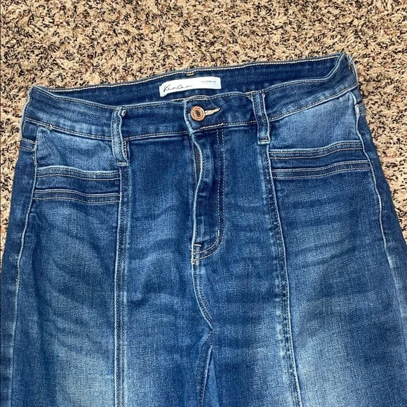 KanCan High Rise Straight Leg Dark Wash Frayed Hem Piped Denim Jeans Sz 29 | GUC - Picture 2 of 7